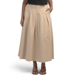 GILLI Khaki Stretchy Pleated Midi Skirt
